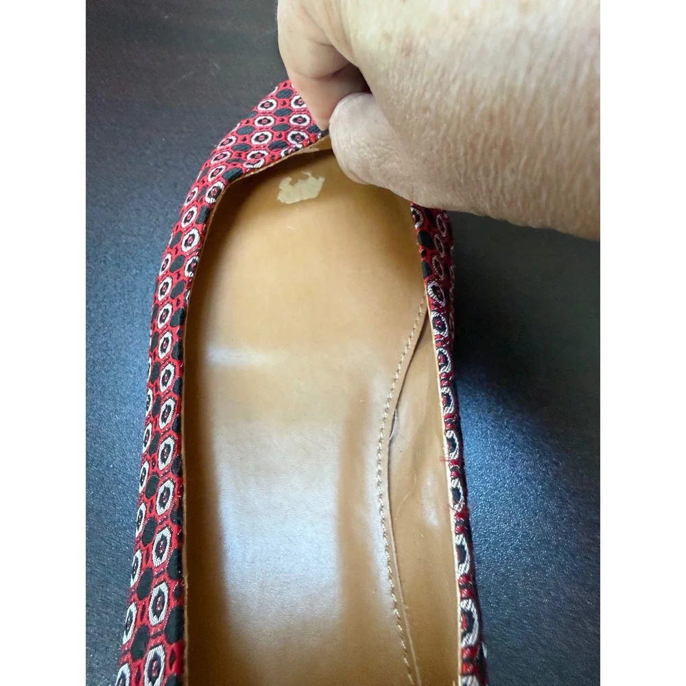 J.Crew Womens Pointed Toe Flats Red Black Geometric Jacquard Size 8.5